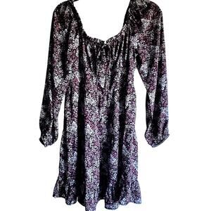 Mini Dress SZ M Babydoll Milkmaid Peasant Boho Ditsy Flowers Tiered Semi Sheer
